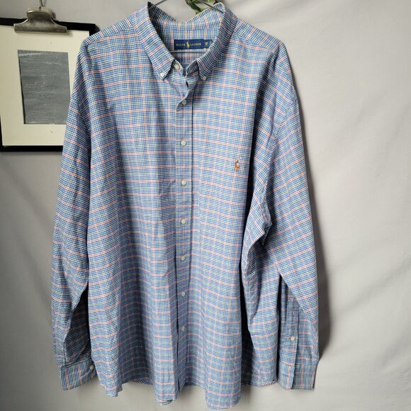 Ralph Lauren Checked Cotton Poplin Oxford Dress Shirt Red Blue 3XB 3XL - Picture 1 of 12
